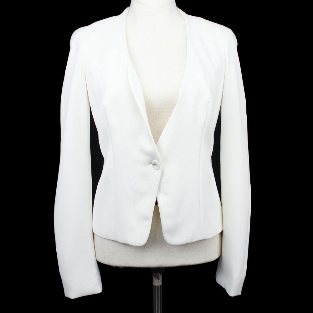Mugler White 100% Viscose Asymmetric Raglan Sleeve Cropped Blazer 38 France